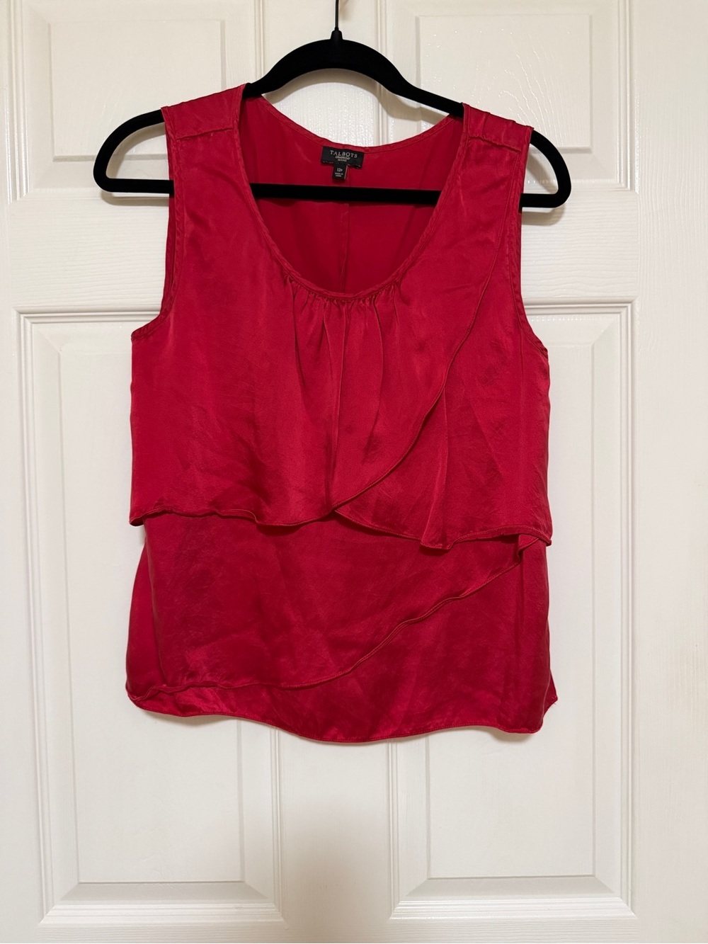 Talbots Petites 100% Silk Red Ruffle Layered Sleeveless Blouse 12P